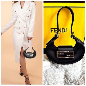 RARE FENDI Black Satin Logo Mini Nano Cookie Bag + Box Dust Bag baguette